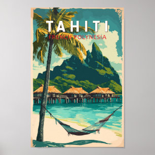 Tahiti Illustration Travel Art Vintag Poster