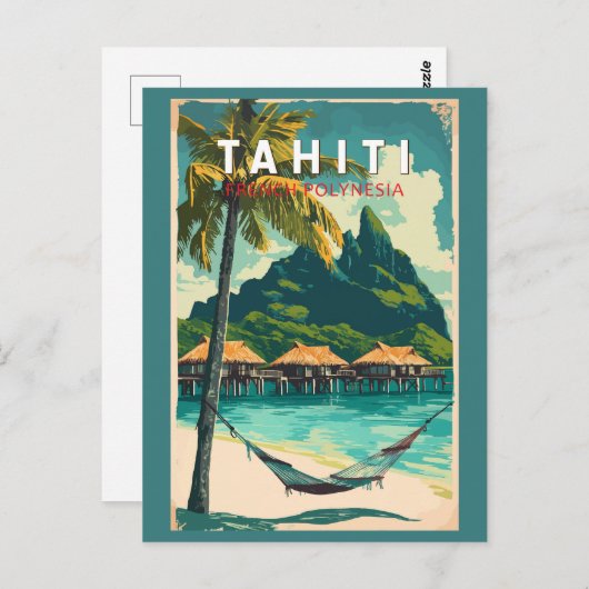 Tahiti Illustration Travel Art Vintag Postkarte (Vorne/Hinten)