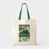 Tahiti Illustration Travel Art Vintag