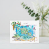 Tahiti Illustriert Travel Map mit Straßen Postkarte (Stehend Vorderseite)