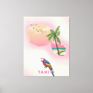 Tahiti illustrierte Reisekarte Poster Leinwanddruck