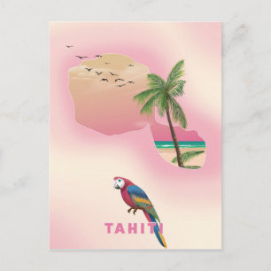 Tahiti illustrierte Reisekarte Poster Postkarte
