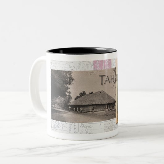 TAHITI POSTCARDS 1900er Jahre Zwei-Tone-Kaffee-Tas Zweifarbige Tasse (Vorderseite Links)