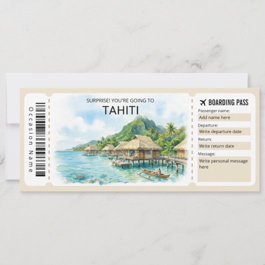 Tahiti-Reise-Boarding-Pass-Ticket Einladung (Vorderseite)