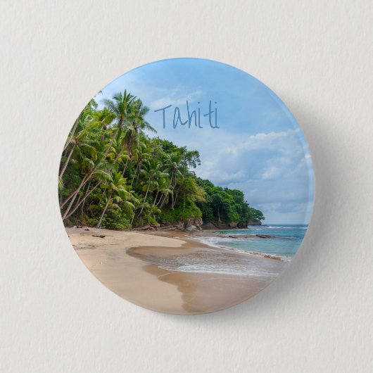 Tahiti Sand Beach Blue Sky Palm Trees Button (Vorderseite)