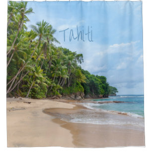 Tahiti Sand Beach Blue Sky Palm Trees Duschvorhang