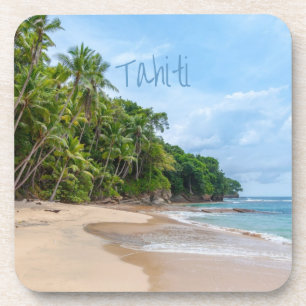 Tahiti Sand Beach Blue Sky Palm Trees Getränkeuntersetzer