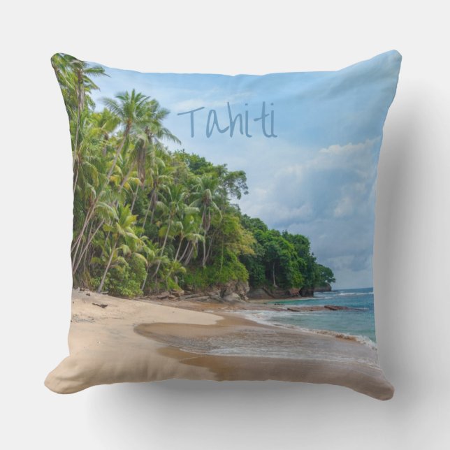 Tahiti Sand Beach Blue Sky Palm Trees Kissen (Vorderseite)