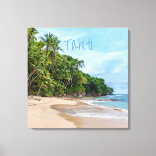 Tahiti Sand Beach Blue Sky Palm Trees Leinwanddruck