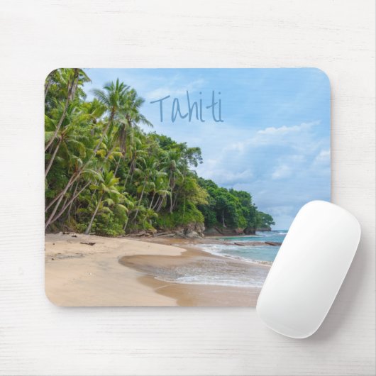 Tahiti Sand Beach Blue Sky Palm Trees Mousepad (Mit Mouse)