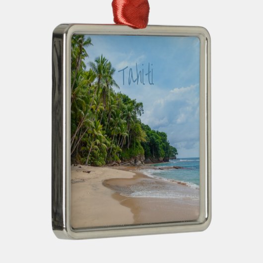 Tahiti Sand Beach Blue Sky Palm Trees Ornament Aus Metall (Rechts)