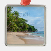 Tahiti Sand Beach Blue Sky Palm Trees Ornament Aus Metall (Vorne)