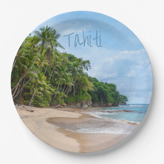 Tahiti Sand Beach Blue Sky Palm Trees Pappteller (Vorderseite)
