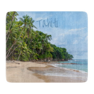 Tahiti Sand Beach Blue Sky Palm Trees Schneidebrett