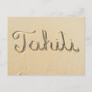 Tahiti-Schild auf dem Strand Sand Postkarte