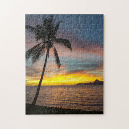 Tahiti Sunset Tropical Palm Tree Travel Foto Puzzle