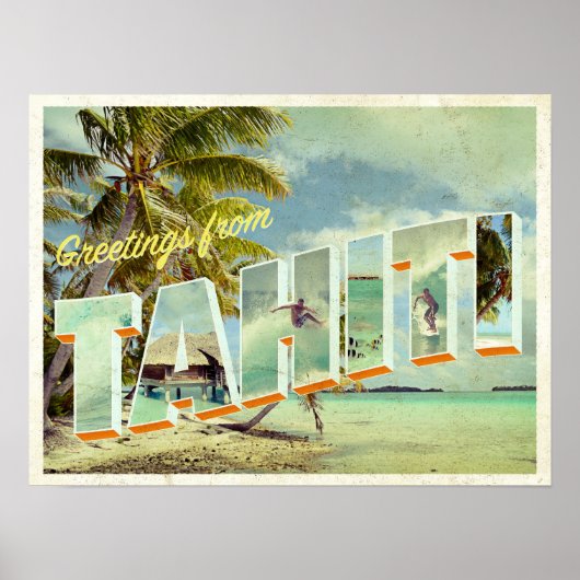 Tahiti Vintag Foto Postkarte Poster (Vorne)