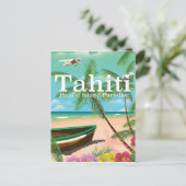 Tahiti Vintage Reiseplakat Postkarte (Stehend Vorderseite)