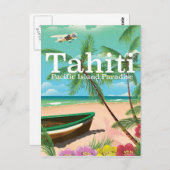 Tahiti Vintage Reiseplakat Postkarte (Vorne/Hinten)