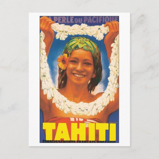 Tahiti Vintage Travel Poster Postkarte (Vorderseite)