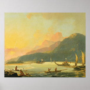 Tahitian Kriegs-Galeeren in Matavai Bucht, Tahiti, Poster