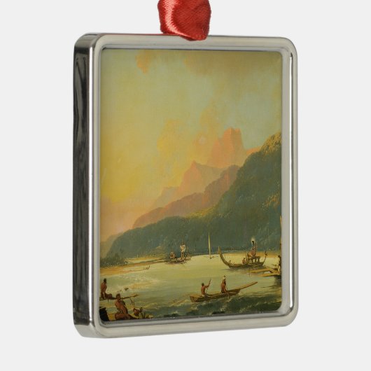 Tahitian Kriegs-Galeeren in Matavai Bucht, Tahiti, Silbernes Ornament (Rechts)