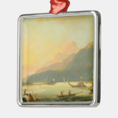 Tahitian Kriegs-Galeeren in Matavai Bucht, Tahiti, Silbernes Ornament (Links)