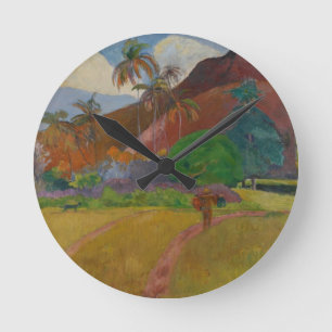 Tahitian Landschaft, 1891 (Öl auf Leinwand) Runde Wanduhr