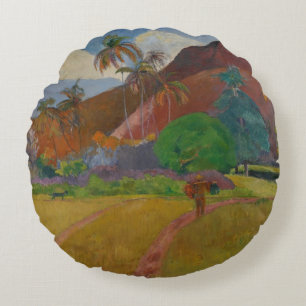 Tahitian Landschaft, 1891 (Öl auf Leinwand) Rundes Kissen