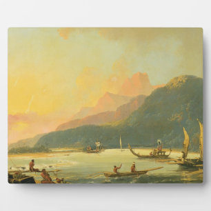 Tahitianische Kriegsalleys in Matavai Bay, Tahiti, Fotoplatte