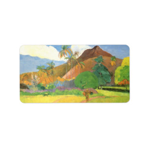 Tahitianische Landschaft, Berge Tahiti, Paul Gaugu Adressaufkleber