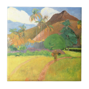 Tahitianische Landschaft, Berge Tahiti, Paul Gaugu Fliese
