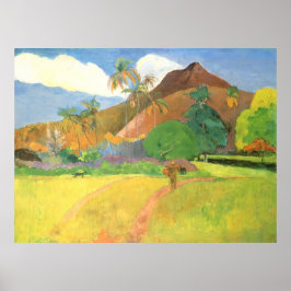 Tahitianische Landschaft, Berge Tahiti, Paul Gaugu Poster