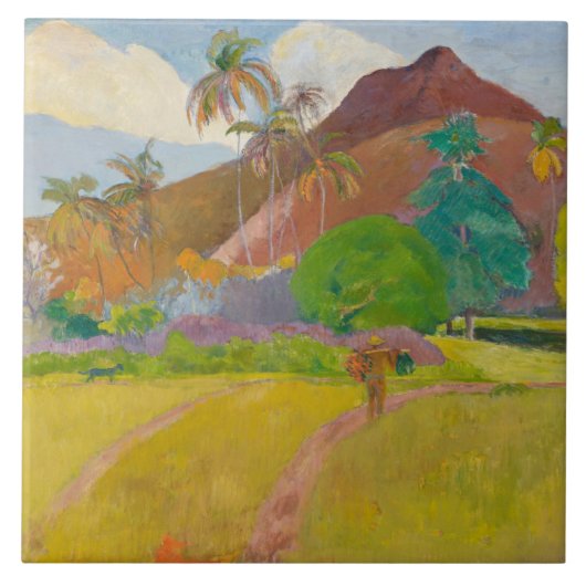 Tahitianische Landschaft (von Paul Gaugin) Fliese (Vorderseite)