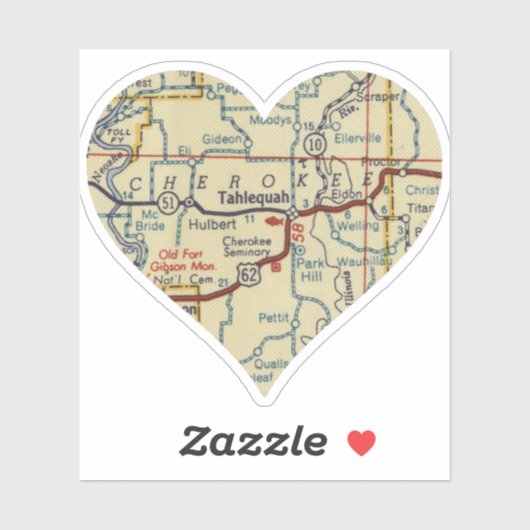 Tahlequah OK Map Aufkleber (Blatt)