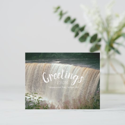 Tahquamenon Falls Greetings Michigan Waterfall Postkarte (Stehend Vorderseite)