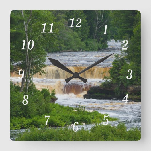 Tahquamenon Lower Falls Wall Clock Quadratische Wanduhr (Vorderseite)