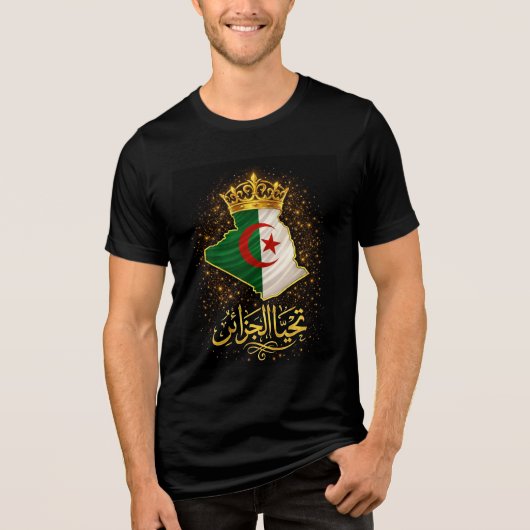 Tahya El Djazair Crown – Golden Long Live Algeria Tri-Blend Shirt (Vorderseite)
