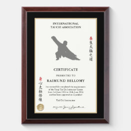 Tai Chi Ausbilder-Zertifikat Awardplakette