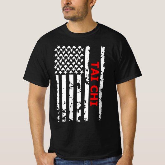 Tai Chi Cool Black and White USA Flag T-Shirt (Vorderseite)