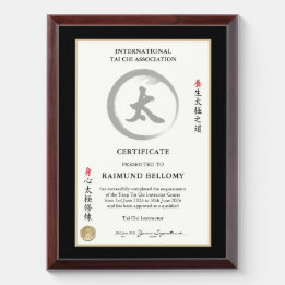 Tai Chi Instructor Certificate Auszeichnungsplaket Awardplakette