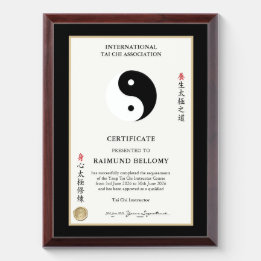 Tai Chi-Instruktor-Zertifikat Awardplakette