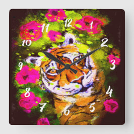 Tai Chi Tiger Lass's Party Large Clock Quadratische Wanduhr