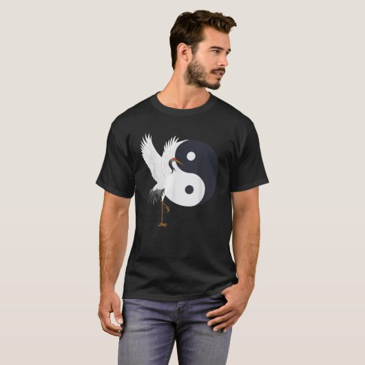 Tai Chi White Crane Yin Yang Qi Gong Chinese White T-Shirt (Vorne ganz)