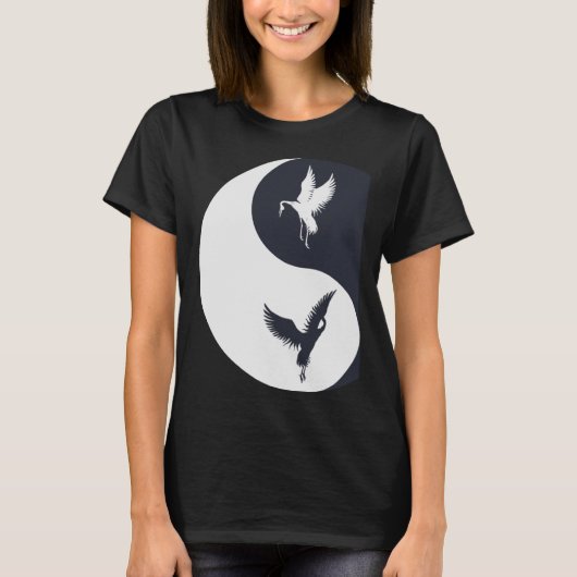 Tai Chi White Crane Yin Yang Qi Gong Chinese White T-Shirt (Vorderseite)