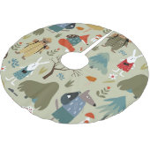 Taiga Wildlife: Vintages Kindermuster Polyester Weihnachtsbaumdecke (Schrägansicht)