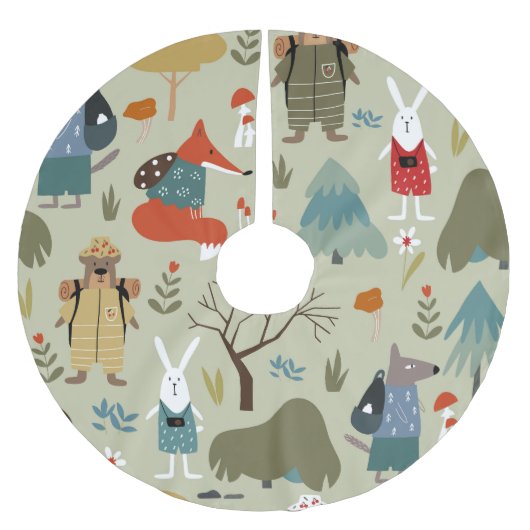 Taiga Wildlife: Vintages Kindermuster Polyester Weihnachtsbaumdecke (Vorderseite)