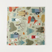 Taiga Wildlife: Vintages Kindermuster Wandteppich (Vorderseite (Horizontal))