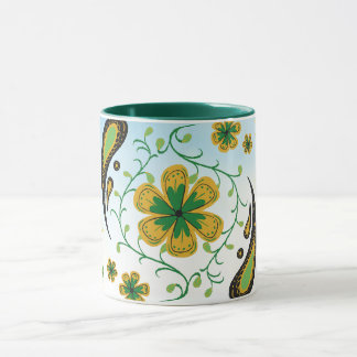 Taiji-Blume – Grüne und gelbe Blumenkunst Tasse