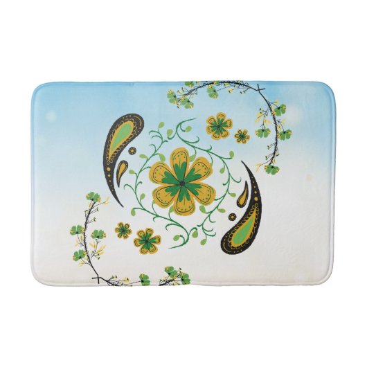 Taiji Flower – Green & Yellow Botanical Art Badematte (Vorderseite)